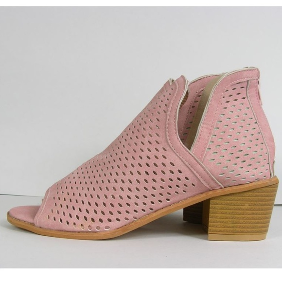 LAST 1! Pink Open Toe Laser Cut Vegan Suede Bootie - Picture 4 of 8